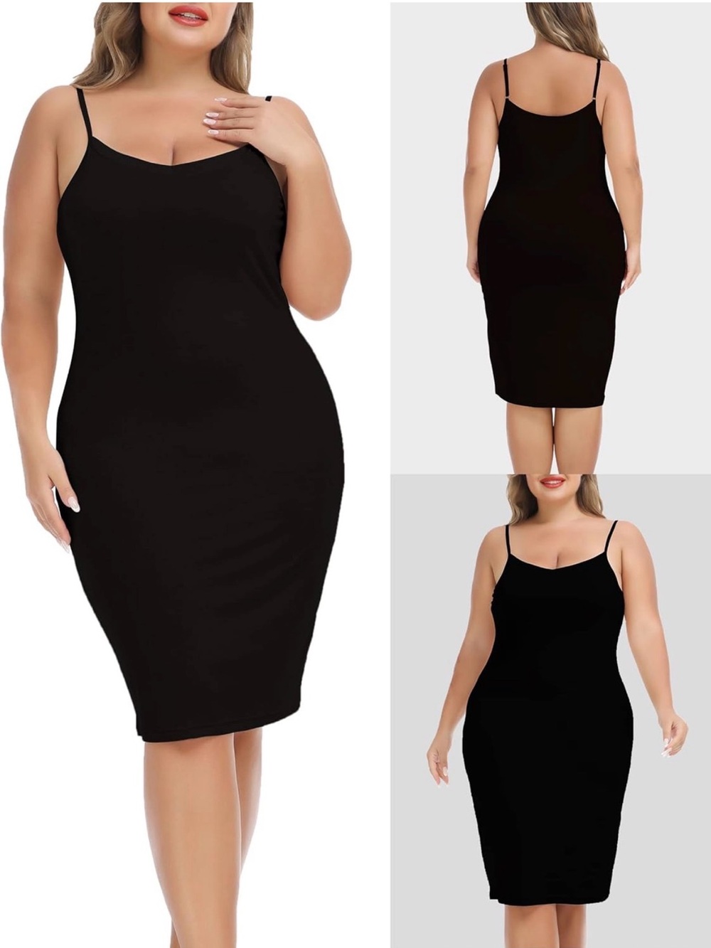 Minimal Black Slip Midi Dress